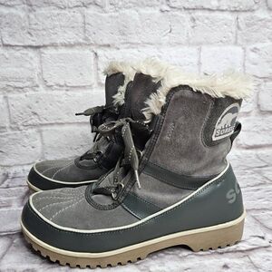 Sorel Tivoli II Grey Fur Lined Suede Lace Up Snow Winter Boots Womens 9